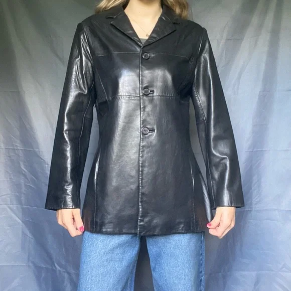 Jones New York Medium Petite Classic Vintage 90’s Black Lined Leather Jacket - Picture 6 of 8